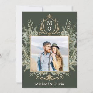 Elegant Botanical Greenery Crest Holiday Card