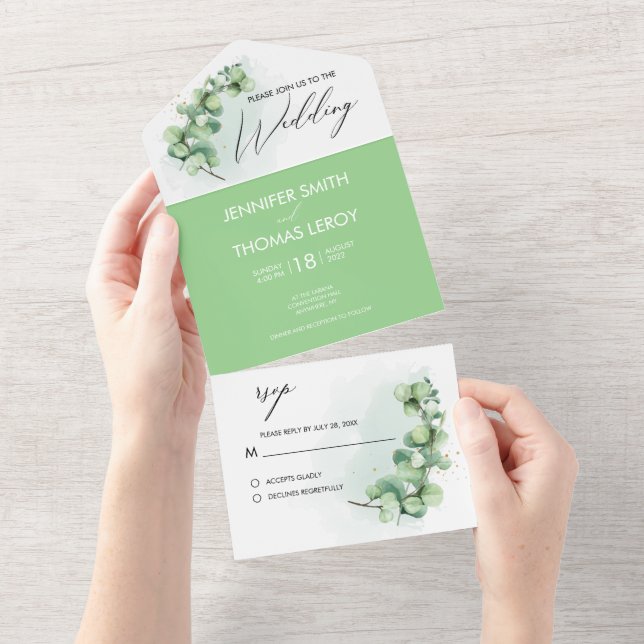 Elegant Botanical Greenery Eucalyptus Wedding  All In One Invitation (Tearaway)