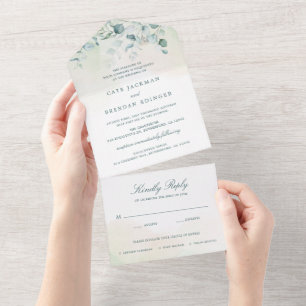 Elegant Botanical Greenery Eucalyptus Wedding All In One Invitation