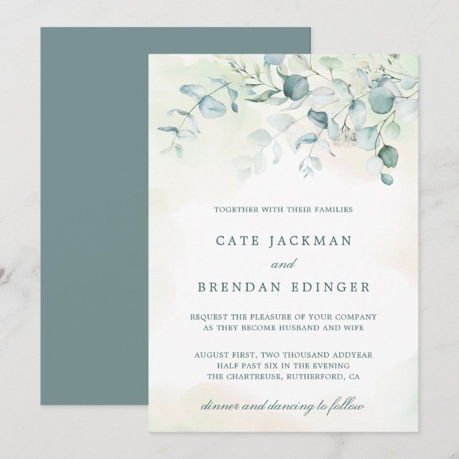 Elegant Botanical Greenery Eucalyptus Wedding Invitation (Front/Back)