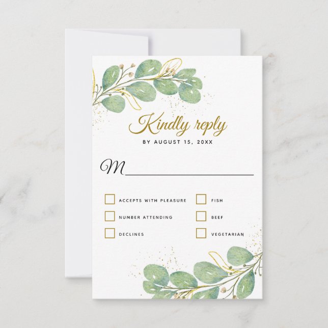 Elegant Botanical Greenery Eucalyptus Wedding RSVP Card (Front)
