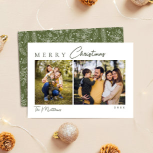 Elegant Botanical Greenery Family Photo Christmas Holiday Card