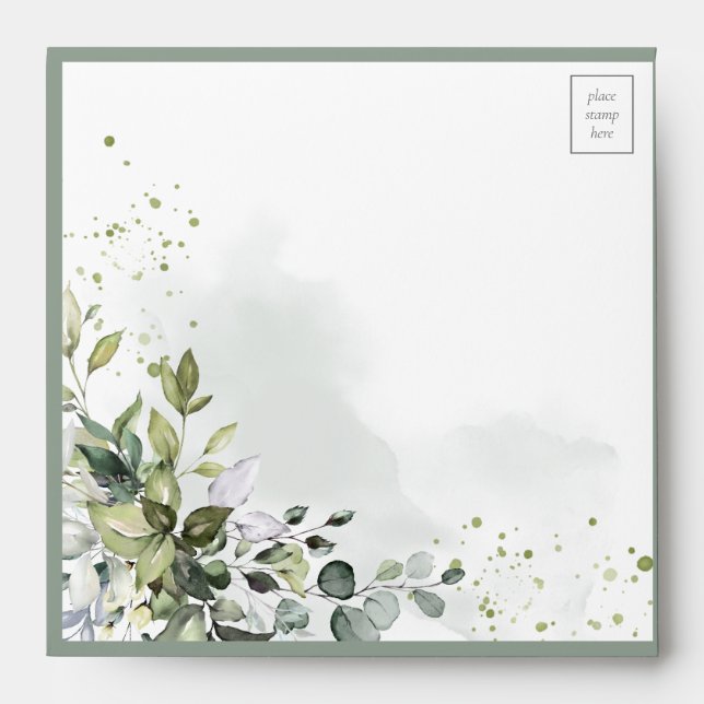 Elegant Botanical Greenery Floral Watercolor Envelope (Front)