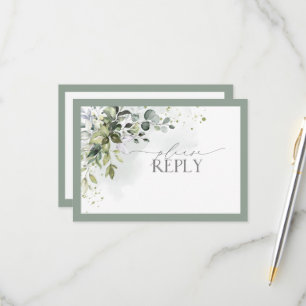 Elegant Botanical Greenery Floral Watercolor RSVP Card