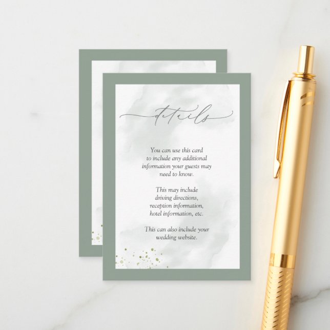 Elegant Botanical Greenery Floral Wedding Details  Enclosure Card (Front/Back In Situ)