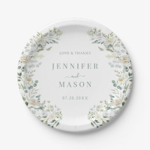 Elegant Botanical Greenery Floral Wedding Paper Plate