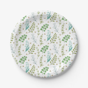 Elegant Botanical Greenery Foliage Honey Bee Paper Plate