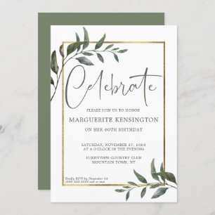 Elegant Botanical Greenery Gold Foil 60th Birthday Invitation