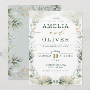 Elegant Botanical Greenery Gold Garden Wedding Invitation