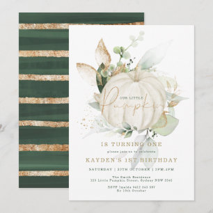 Elegant Botanical Greenery Gold Pumpkin Birthday Invitation