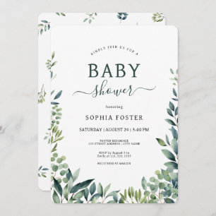 Elegant botanical greenery leaves Baby Shower Invitation