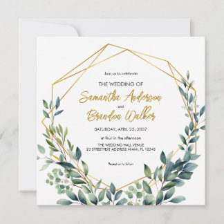 Elegant botanical greenery leaves Wedding Invitation