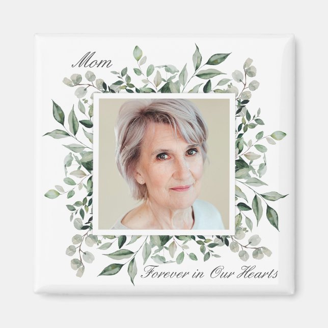 Elegant Botanical Greenery Memorial Photo  Magnet (Front)