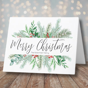 Elegant Botanical Greenery Merry Christmas Holiday Card