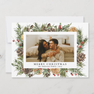 Elegant Botanical Greenery Merry Christmas Photo Holiday Card