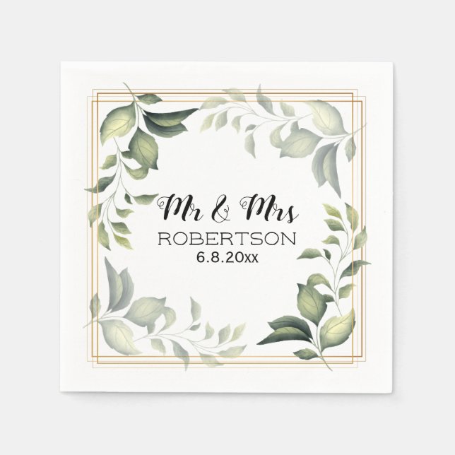 Elegant Botanical Greenery Napkin (Front)