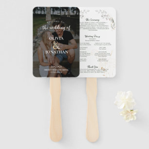 Elegant Botanical Greenery Photo Wedding Program Hand Fan