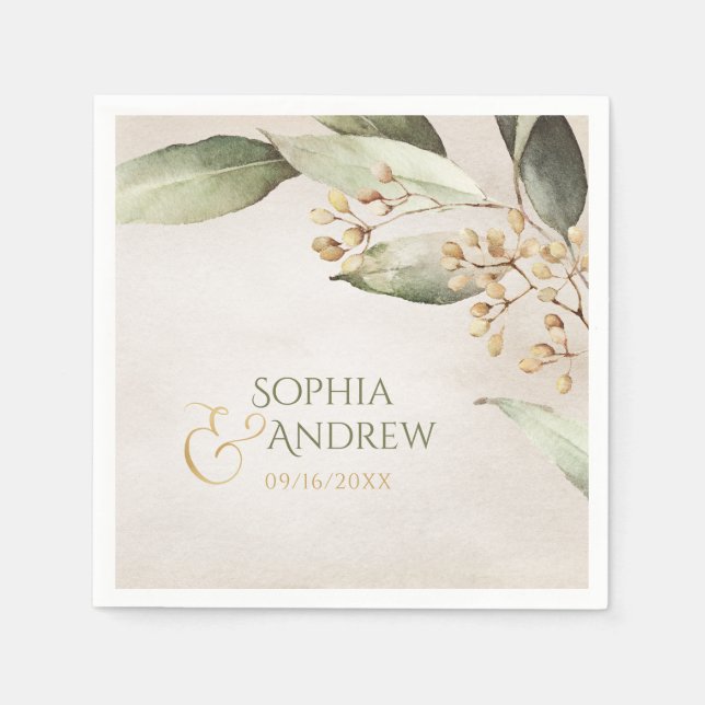 Elegant botanical greenery vintage rustic wedding napkin (Front)