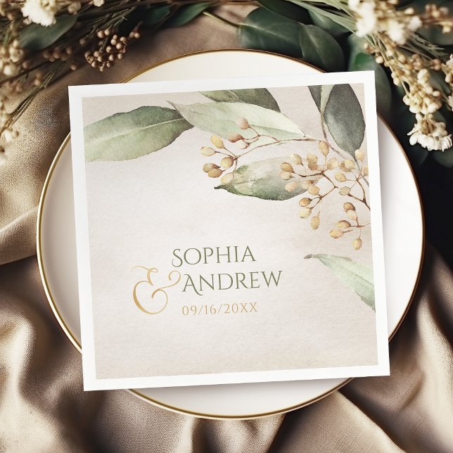 Elegant botanical greenery vintage rustic wedding napkin (Elegant botanical greenery vintage rustic wedding paper napkins)