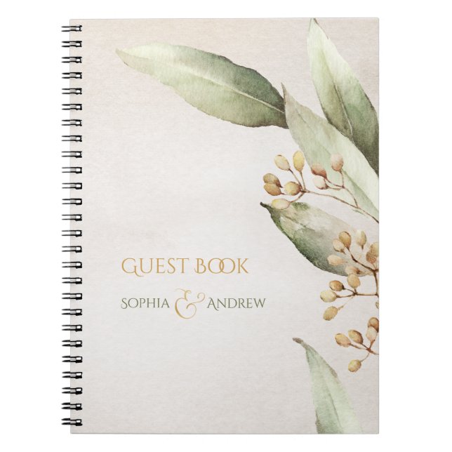 Elegant botanical greenery vintage rustic wedding notebook (Front)
