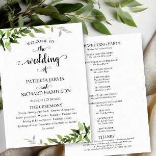 Elegant Botanical Greenery Wedding Program Programme