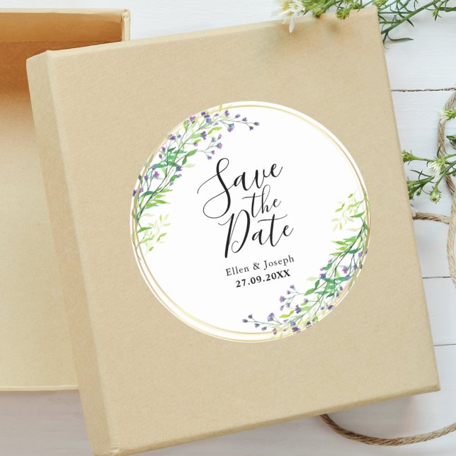 Elegant Botanical Greenery Wedding Save The Date Classic Round Sticker (Creator Uploaded)