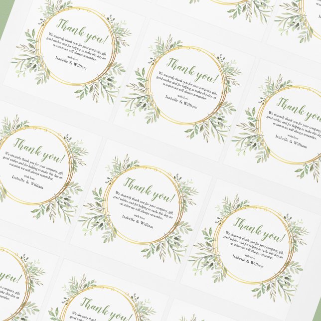 Elegant Botanical Greenery Wedding Square Sticker (Creator Uploaded)