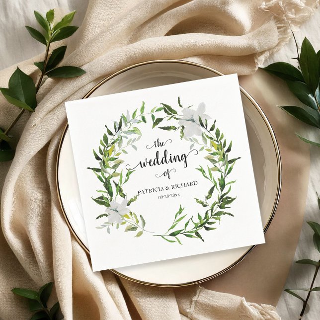 Elegant Botanical Greenery Wreath Wedding Napkin (Creator Uploaded)