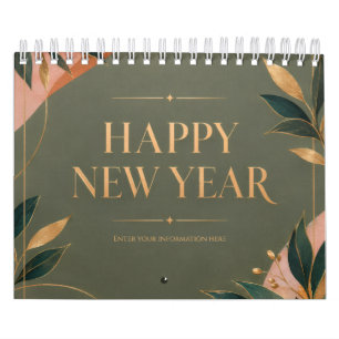 Elegant Botanical Happy New Year Greeting Calendar