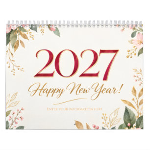 Elegant Botanical Happy New Year Greeting slyte Calendar