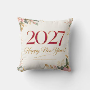Elegant Botanical Happy New Year Greeting slyte Cushion