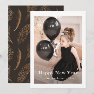 Elegant Botanical Happy New Year Photo Holiday Card