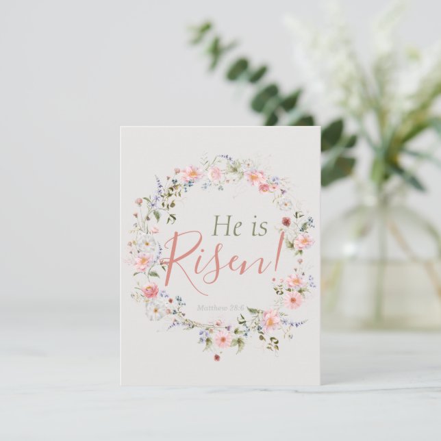Elegant Botanical He is Risen Personalised Easter Holiday Card (Standing Front)