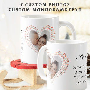 Elegant Botanical Heart Photo Wedding Christmas Coffee Mug