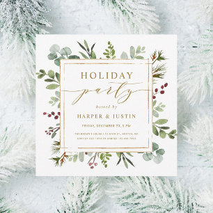 Elegant Botanical Holiday Party Gold Square Invitation