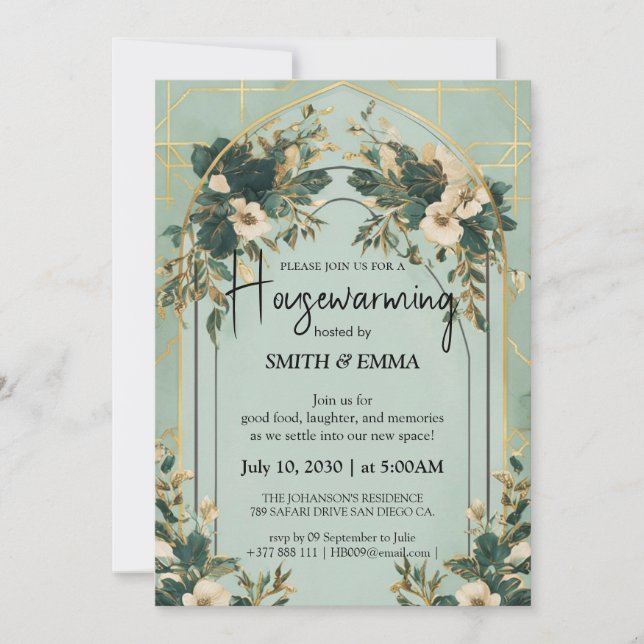 Elegant Botanical Housewarming Invitation Card (Front)