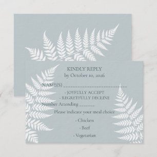 Elegant Botanical Icy Blue White Fern Wedding RSVP Card