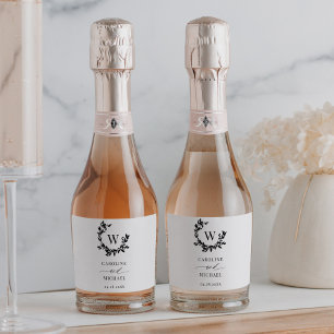 Elegant Botanical Initial Monogram Wedding Sparkling Wine Label