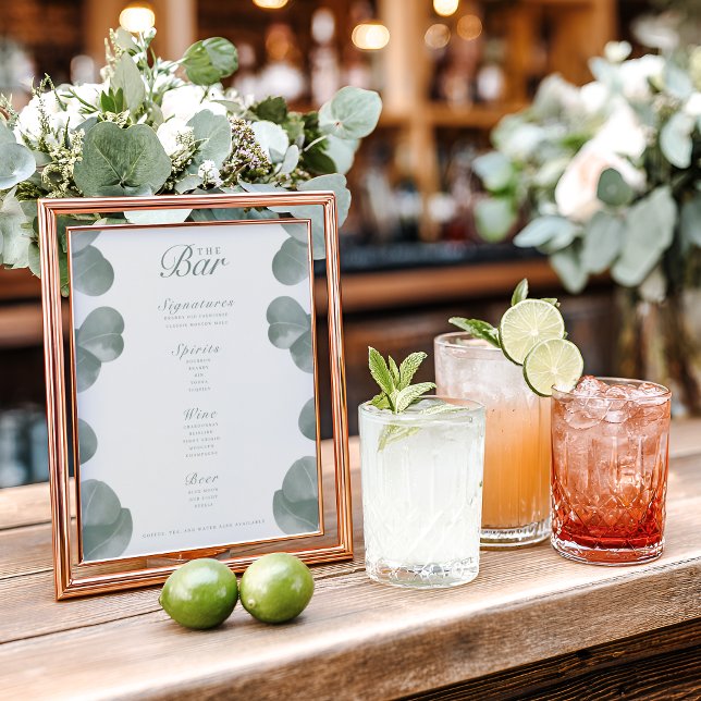 Elegant Botanical Ivory & Sage Wedding Bar Menu (Creator Uploaded)