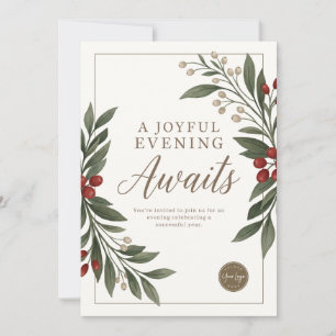 Elegant Botanical Joyful Wishes Corporate Holiday Invitation