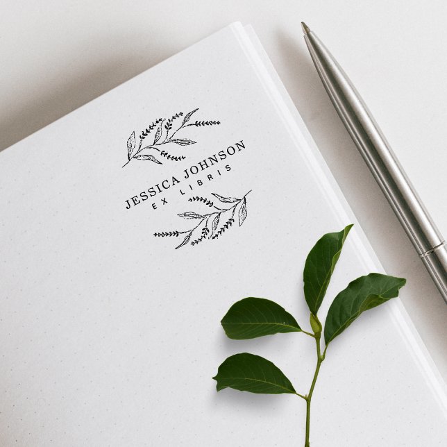 Elegant Botanical Lavander Custom Name Book Rubber Stamp (Creator Uploaded)