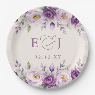 Elegant Botanical Lavender Purple Floral Wedding Paper Plate