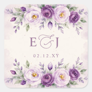 Elegant Botanical Lavender Purple Floral Wedding Square Sticker