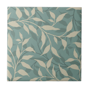 Elegant Botanical Leaf Dance Foliage HD Beige Teal Tile