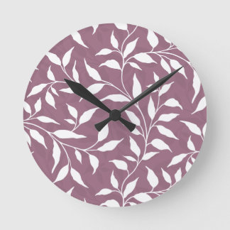 Elegant Botanical Leaf Dance Foliage HD White Plum Round Clock