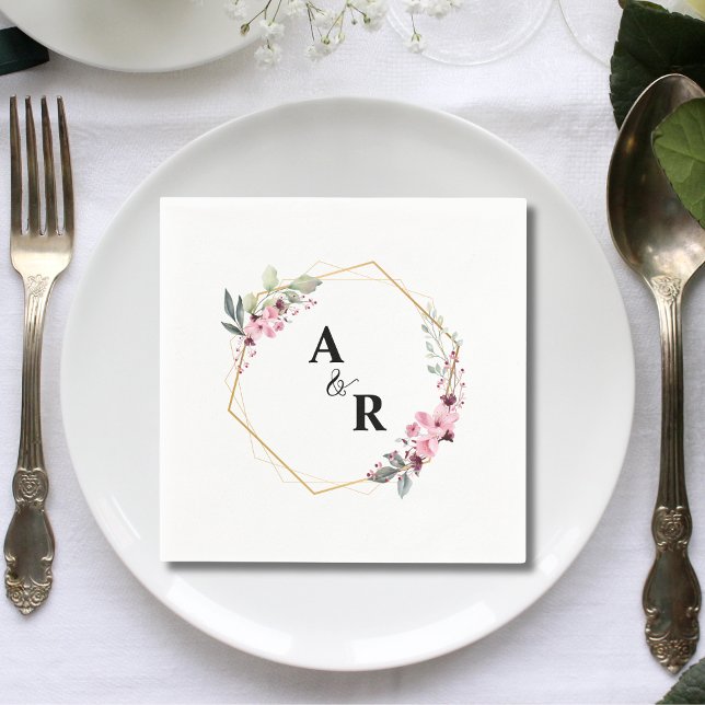 Elegant Botanical Leaf Monogram Initial Wedding Napkin (Creator Uploaded)