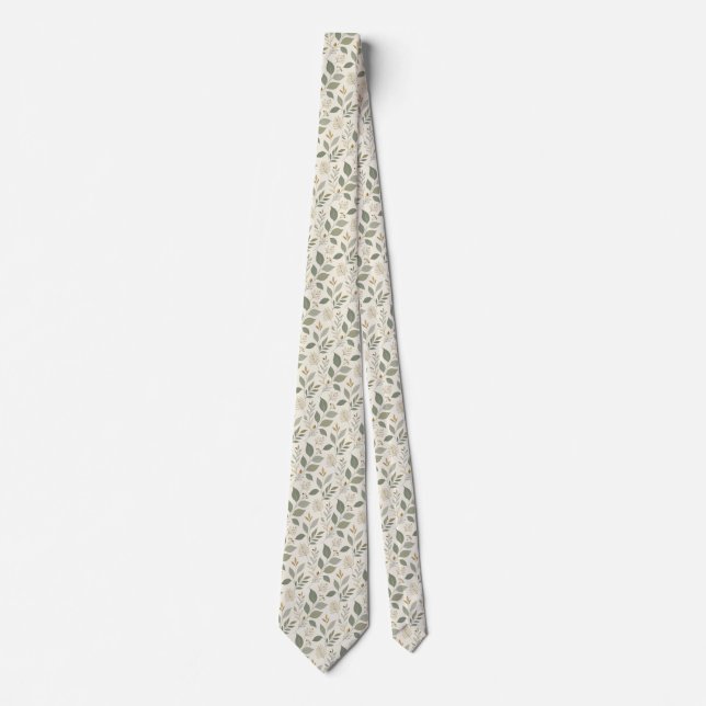 Elegant Botanical Leaf Pattern Necktie (Front)