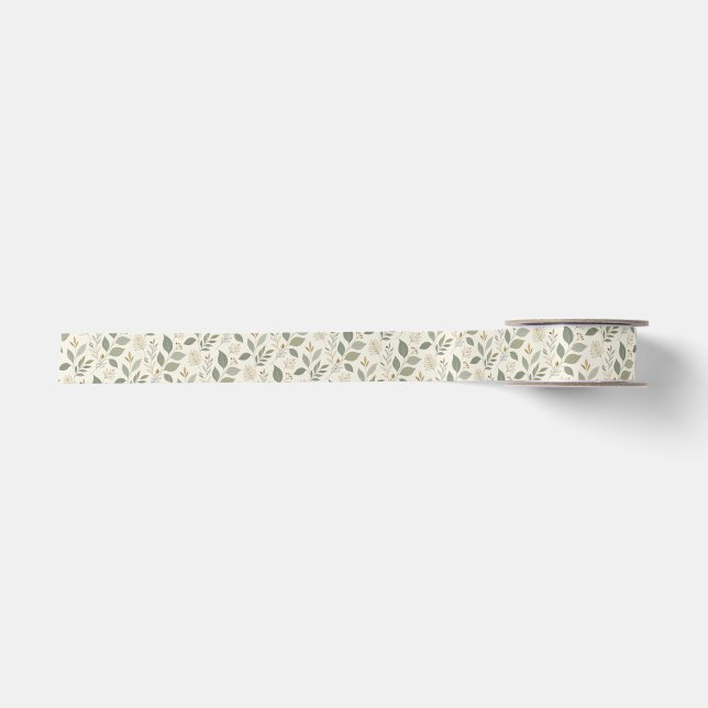 Elegant Botanical Leaf Pattern  Satin Ribbon (Front)
