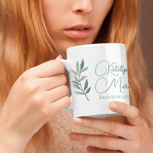 Elegant Botanical Leaf Personalised Bridesmaid Coffee Mug
