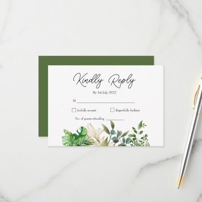 Elegant Botanical Leaf Wedding Invitation (Front/Back In Situ)